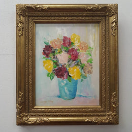 A beautiful Impressionist still life painting of a bouquet of flowers framed in a French style gilt frame. Acrylic paint on board signed by Stephen Tandori, Australia
