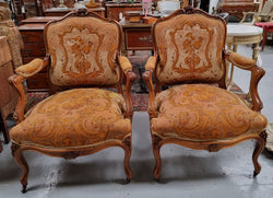 Pair of Amazing Louis XV Style Walnut & Tapestry Fauteuils | Antique & Vintage | Moonee Ponds Antiques | Australia Wide Delivery