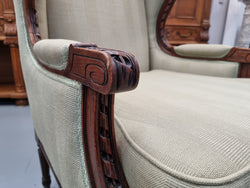 Beautifully Carved Louis XVI Walnut Upholstered Wingback Chair | Antique & Vintage | Moonee Ponds Antiques | Australia Wide Delivery
