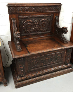 Beautifully Carved 19th Century Gothic Style Hall Seat | Antique & Vintage | Moonee Ponds Antiques | Australia Wide Delivery
