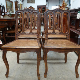 Fabulous set of 6 French oak dining chairs with cane seating in fantastic original condition.