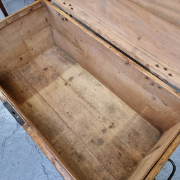 Lovely Pine chest / blanket box with loads of rustic character and iron hardware. This piece would also make a great coffee table, and is in good original condition.