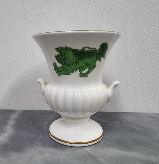 Wedgwood small urn vase with a dragon pattern and gold trim, in great original condition.