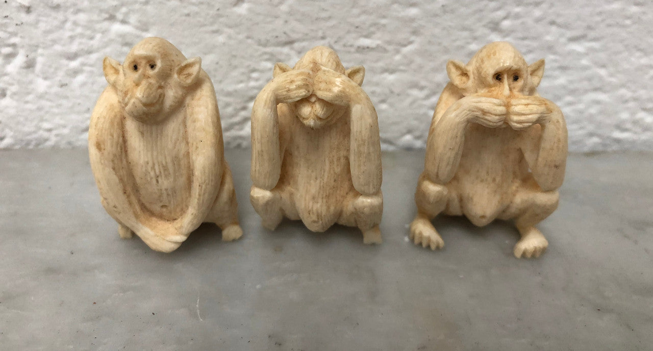 Antique Carved Ivory 3 Wise Monkeys