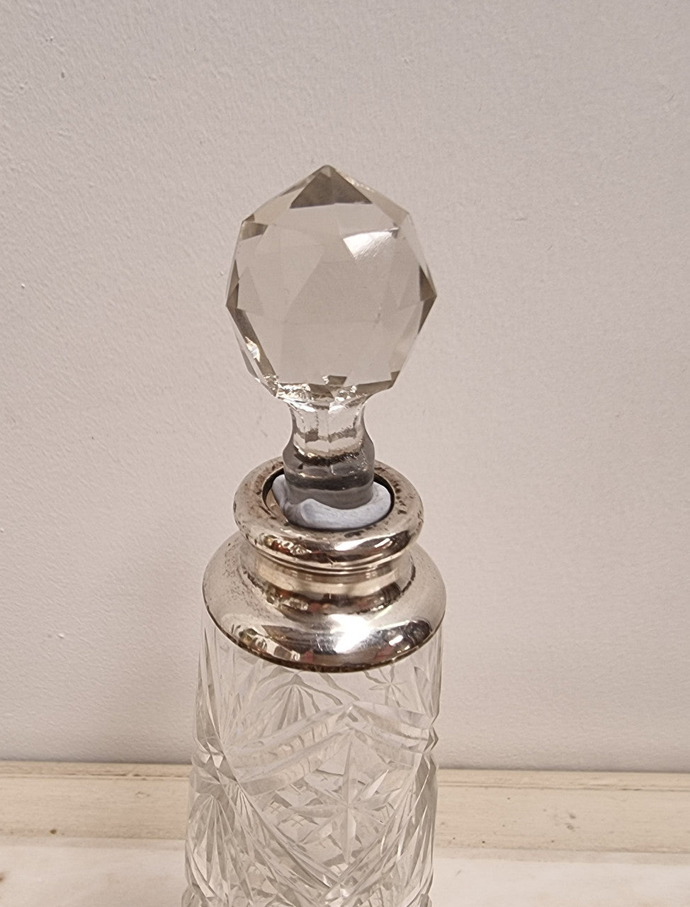 Tall Hallmarked Silver Top Cut Crystal Scent Bottle