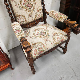 Early 19th Century French renaissance beautifully carved chair with stunning new upholstery. In good original condition with new upholstery.