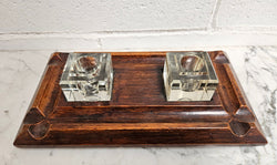 Edwardian Desk Double Ink & Pen Holder on Wooden Stand | Antique & Vintage | Moonee Ponds Antiques | Australia Wide Delivery