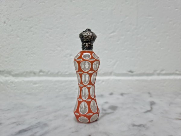 Rare Antique 19th century French silver top and double overlay glass scent bottle. Internal stopper intact and is in good original condition, please view photos as they help form part of the description.