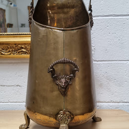French brass coal bucket with Lion heads. In good original condition.