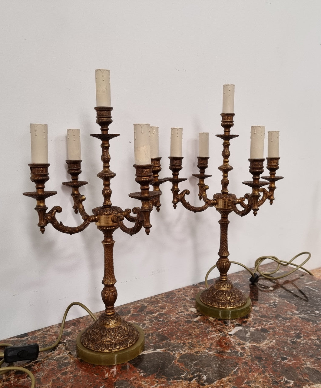A Pair of French Bronze & Alabaster Marble Base Lamps | Antique & Vintage | Moonee Ponds Antiques | Australia Wide Delivery