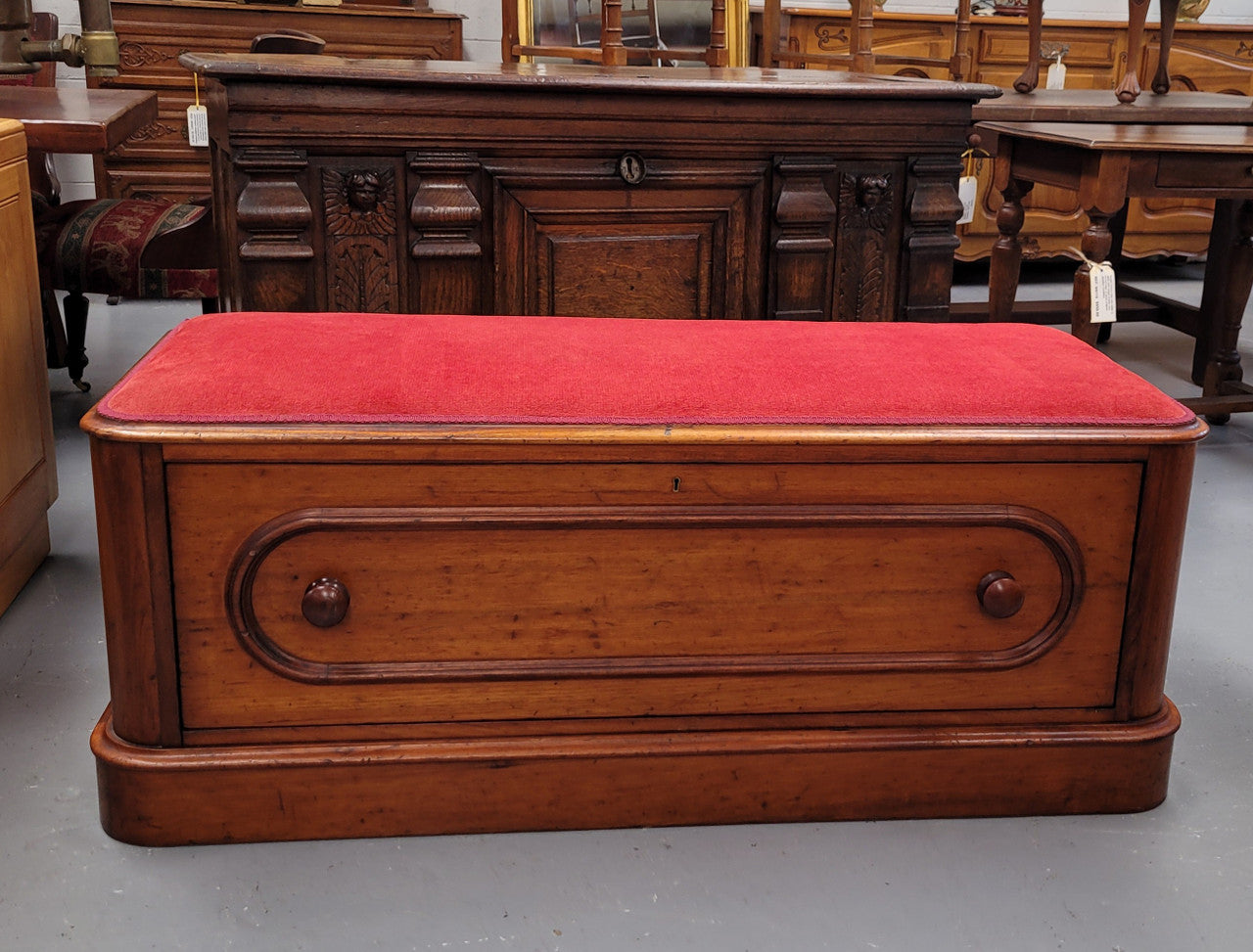 Victorian Cedar blanket box seat with lovely upholstery. This beautiful seat could be used in a bedroom in front of a bed or a hallway to store shoes and sit on when putting them on. It is in good original condition, please view photos as they help form part of the description.