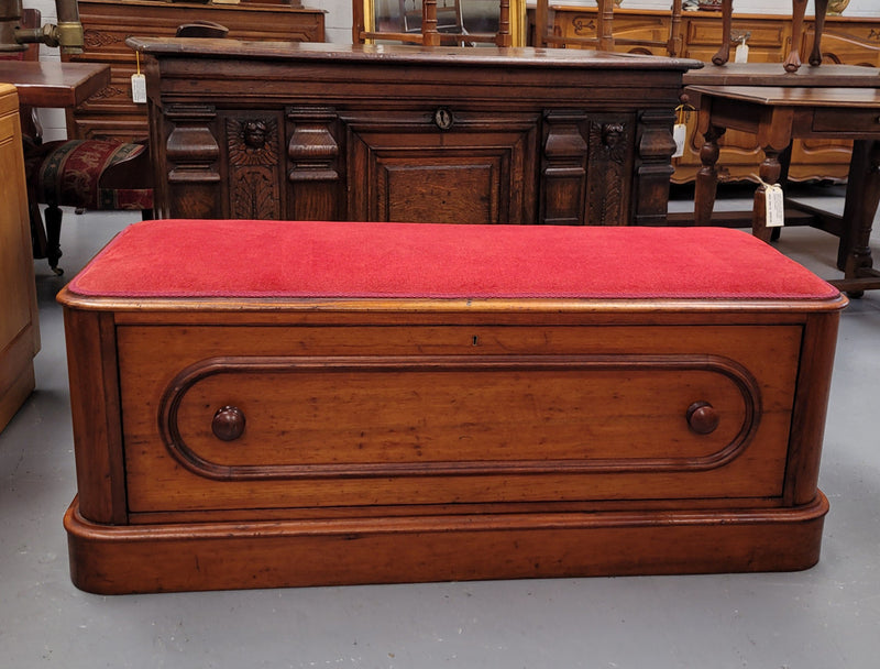 Victorian Cedar blanket box seat with lovely upholstery. This beautiful seat could be used in a bedroom in front of a bed or a hallway to store shoes and sit on when putting them on. It is in good original condition, please view photos as they help form part of the description.