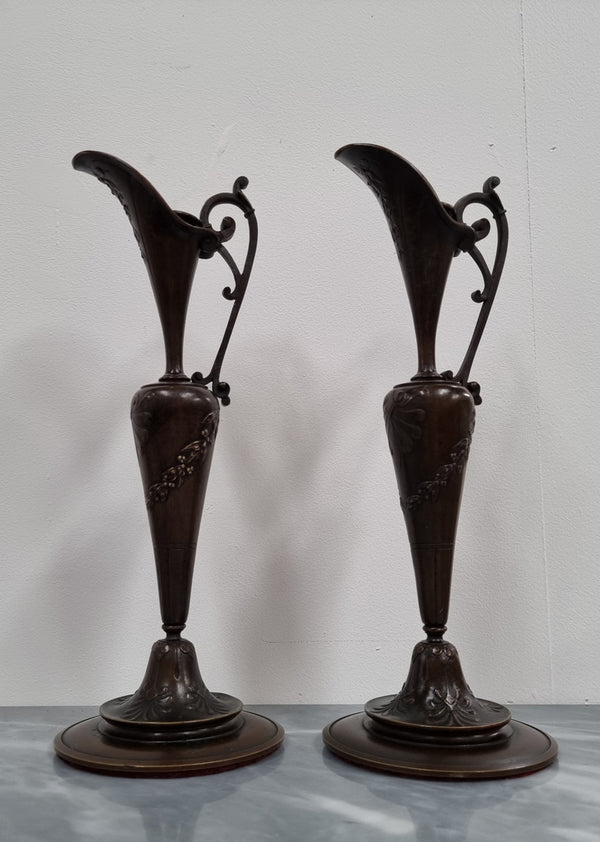 A stunning pair of French Art Nouveau bronze candlesticks. They are of fine quality and in very good condition.