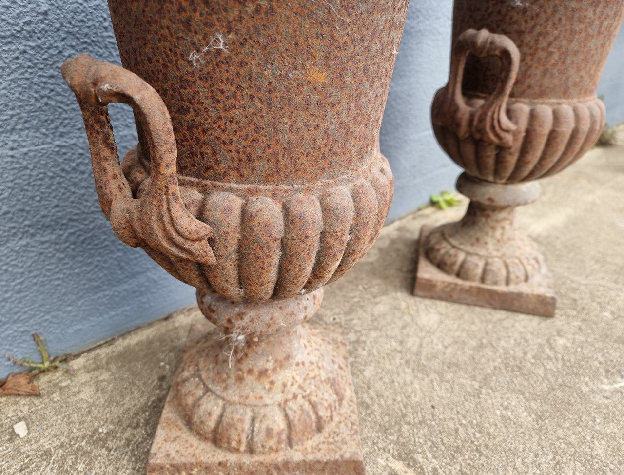 Beautiful Pair of French Rustic Cast Iron Urns With Handles | Antique & Vintage | Moonee Ponds Antiques | Australia Wide Delivery
