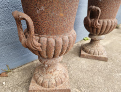 Beautiful Pair of French Rustic Cast Iron Urns With Handles | Antique & Vintage | Moonee Ponds Antiques | Australia Wide Delivery