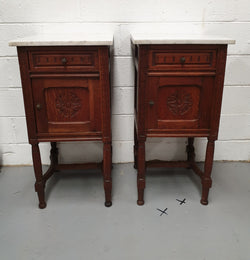 French Pair Of Oak White Marble Top Bedside Cabinets | Antique & Vintage | Moonee Ponds Antiques | Australia Wide Delivery
