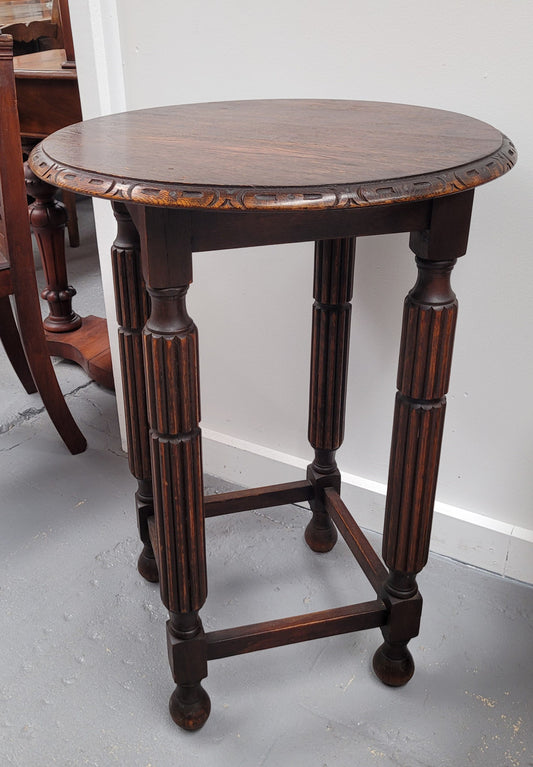 Round Tudor Oak Occasional Table Circ: 1930;s In good detailed condition.
