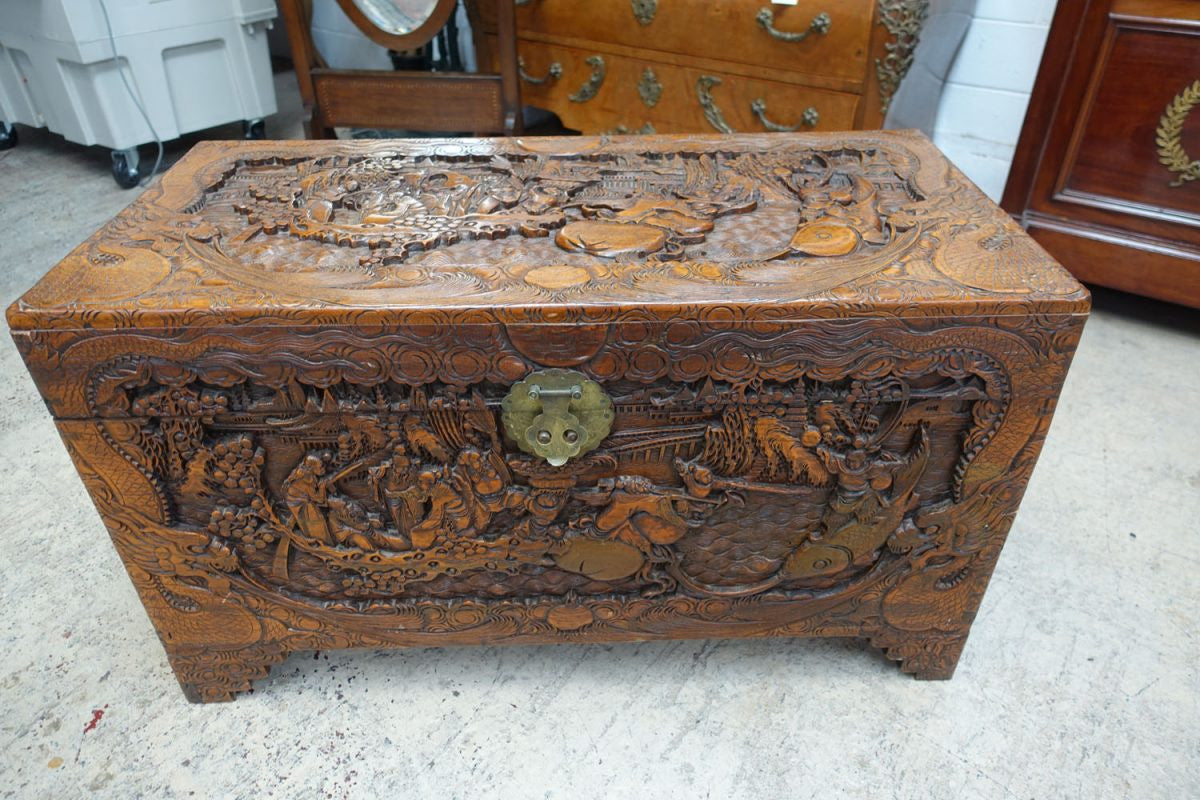 Carved Chinese Camphor Wood Trunk