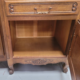 French Oak Louis XV style three door, two drawer, parquetry top sideboard. It has been sourced from France and is in good restored condition.