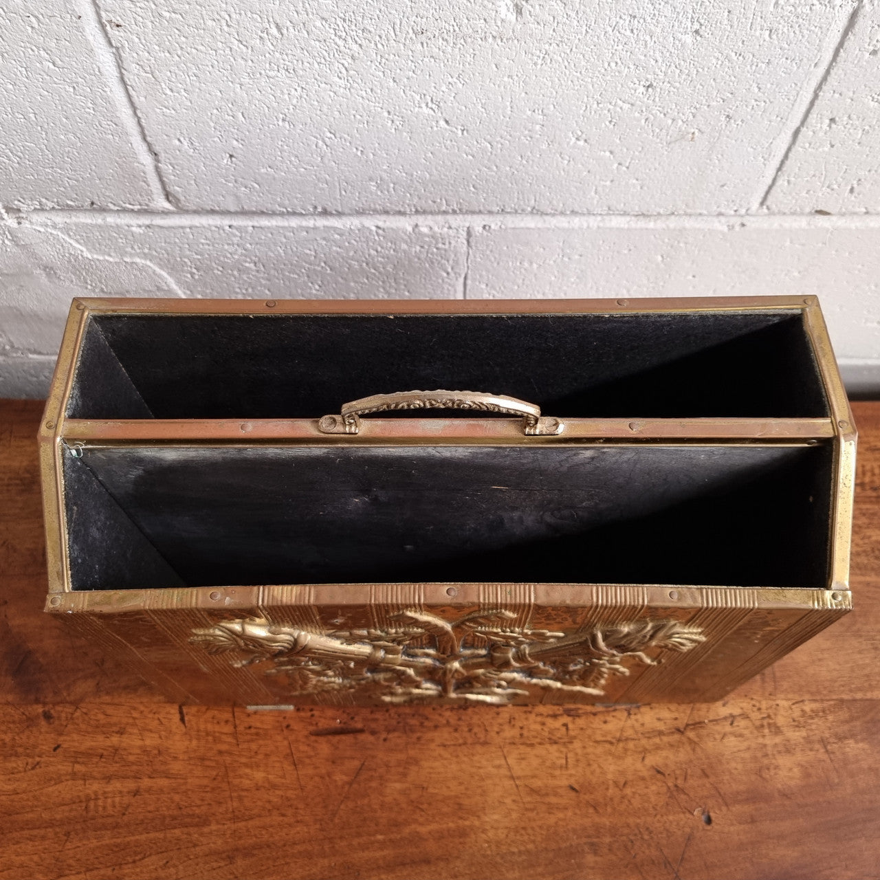 Vintage Brass Repousse Hammered Magazine Holder Rack
