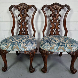 Stunning Pair of Antique French Carved Mahogany Hall Chairs