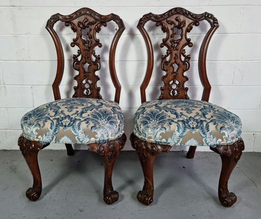 Stunning Pair of Antique French Carved Mahogany Hall Chairs