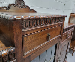 Lovely Oak Tudor Style Rope Edge Sideboard With Leadlight Centre Door | Antique & Vintage | Moonee Ponds Antiques | Australia Wide Delivery