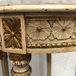 French Late 19th Century painted and gilded Walnut marble top occasional table. In good condition. CIrca 1900.