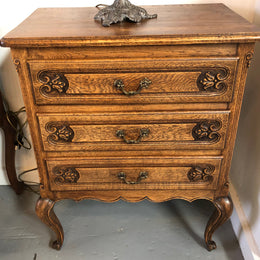 Vintage French Oak three drawer chest. In good original detailed condition.