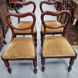 Set of four Mahogany Victorian dining chairs that would benefit from reupholstery. Sourced locally they are in good original condition. Being sold individually for $150.00 each.