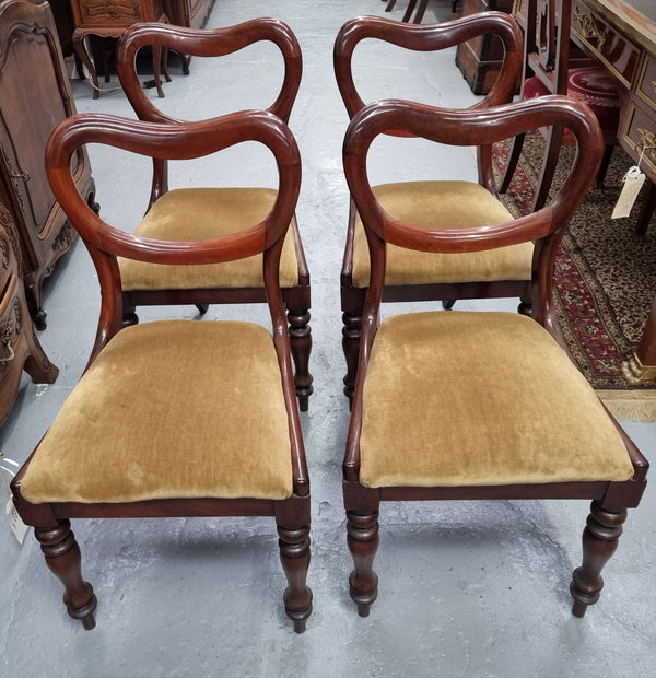 Set of four Mahogany Victorian dining chairs that would benefit from reupholstery. Sourced locally they are in good original condition. Being sold individually for $150.00 each.