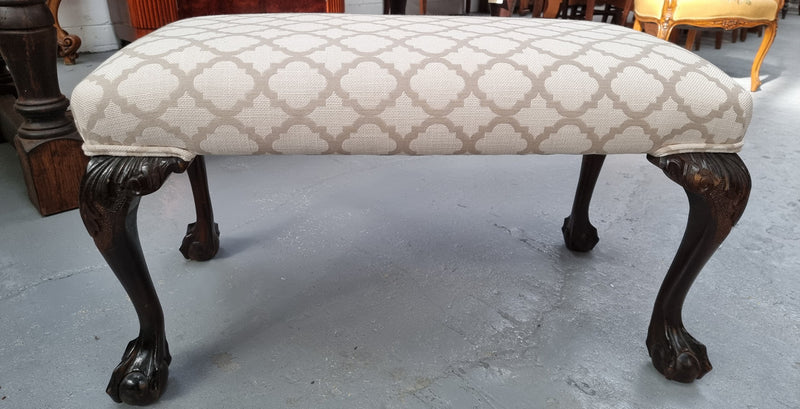 Upholstered Chippendale stool. Fabric is in very good condition and chair is in good original detailed condition.