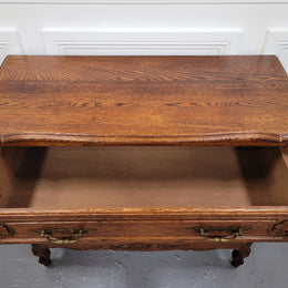 French Louis XV style Oak three drawer chest with wooden top. It has been sourced from France and is in good original detailed condition.