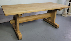 Late 19th Century French Stripped Oak Double Pedestal Stretcher Base Farmhouse Table | Antique & Vintage | Moonee Ponds Antiques | Australia Wide Delivery