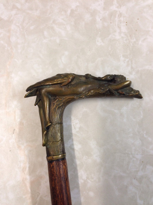 Bronze Leda And Swan Walking Stick