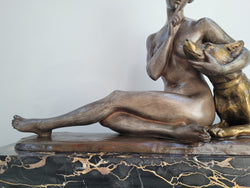French Art Deco Brozne Statue Of Lady & German Shepard Signed by Louis Riche (1877-1949) | Antique & Vintage | Moonee Ponds Antiques | Australia Wide Delivery