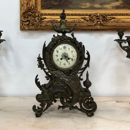 French Three Piece Gothic Style Bronze Clock Set