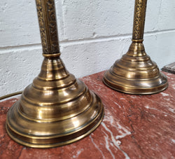 Pair of Tall Antique Style Table Lamps With Glass Floral Etched Shades | Antique & Vintage | Moonee Ponds Antiques | Australia Wide Delivery