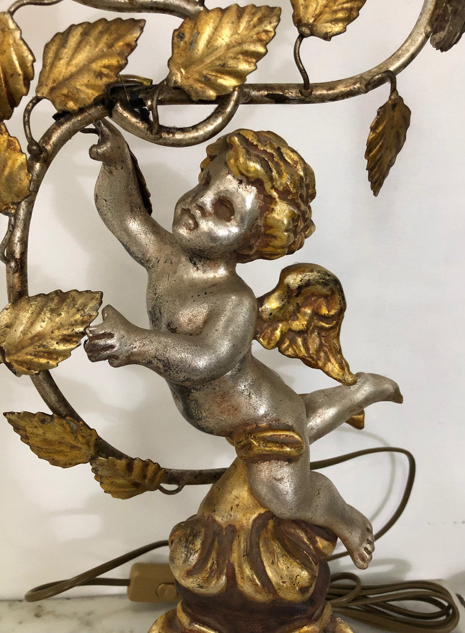 Pair of Charming Carved Wooden Cherub Two Light Lamps | Antique & Vintage | Moonee Ponds Antiques | Australia Wide Delivery