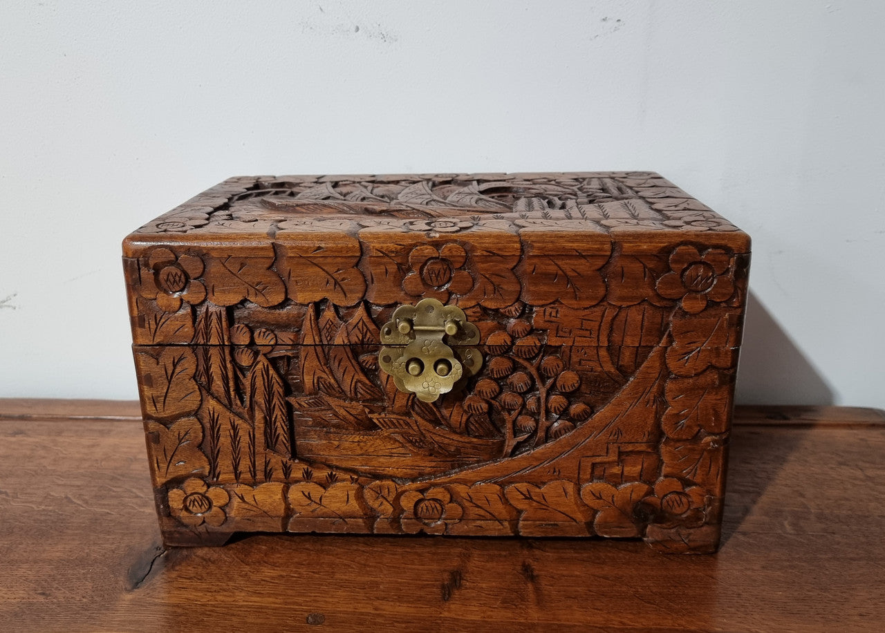Small Chinese Carved Camphor Wood Jewellery Box | Antique & Vintage | Moonee Ponds Antiques | Australia Wide Delivery