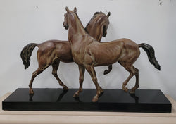 Art Deco Patinated Bronze French Spelter Horses on Marble Base | Antique & Vintage | Moonee Ponds Antiques | Australia Wide Delivery
