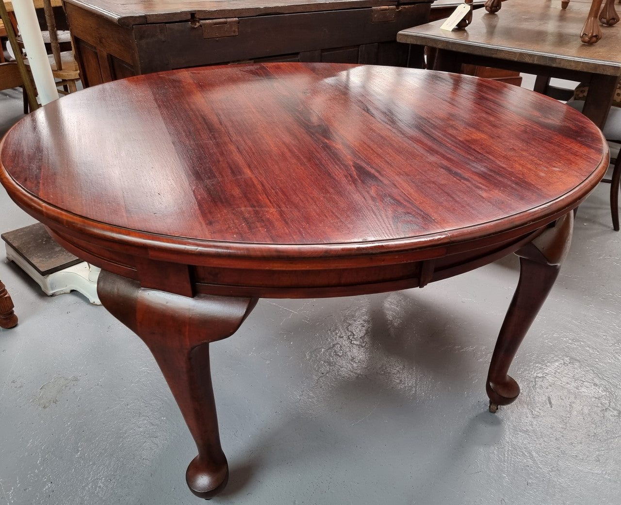 Australian Blackwood Fixed Oval Dining Table with Queen Anne Legs and Castors