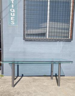 Striking & Distinctive Vintage FIAM Italia Designer Curved Edge Glass Desk | Antique & Vintage | Moonee Ponds Antiques | Australia Wide Delivery