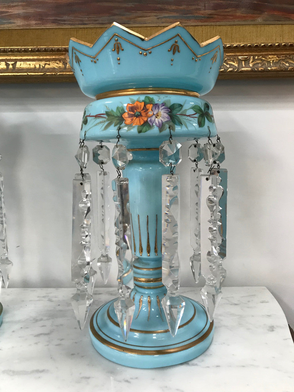 A Pair Of Victorian Blue Glass Lustres | Antique & Vintage | Moonee Ponds Antiques | Australia Wide Delivery
