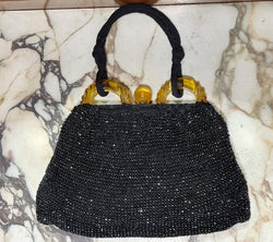 Black Fabric Vintage Style Evening Bag With Amber Coloured Clasp | Antique & Vintage | Moonee Ponds Antiques | Australia Wide Delivery