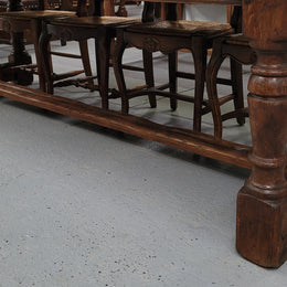 Amazing 2.65 meter French Elm Refectory dining table with loads of rustic charm. This table has been sourced from France and can comfortably seat ten people. It is in good original detailed condition.