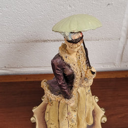 Vintage Italian figurine of lady holding umbrella signed. Sourced locally and in good original condition, please view photos as they help form part of the description.