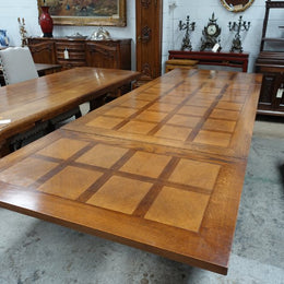 French Oak Parquetry Top Extension Dining Table