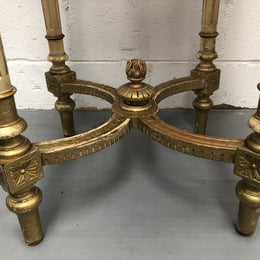French Late 19th Century painted and gilded Walnut marble top occasional table. In good condition. CIrca 1900.