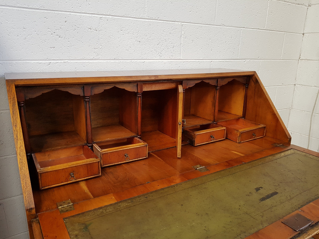 Antique Yew Wood Bureau With A Leather Inset | Antique & Vintage | Moonee Ponds Antiques | Australia Wide Delivery